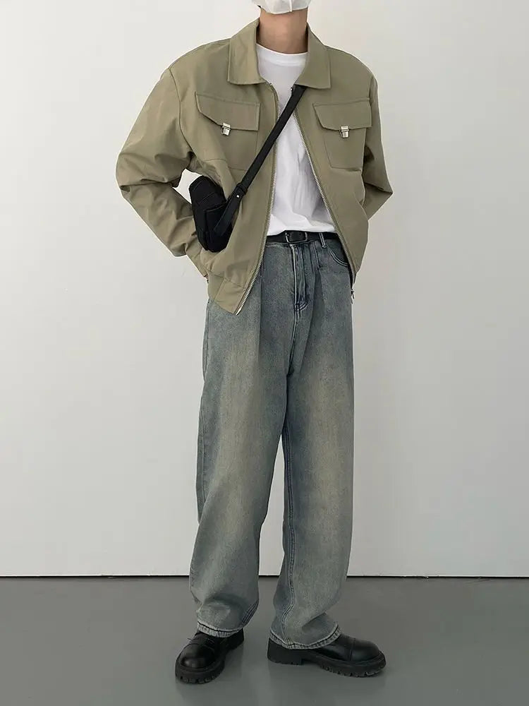 Autumn and Winter Korean Style Season Fashionable Retro Airplane Jacket Men's Loose Street Y2K Niche Shoulder Pad Lapel Jacket