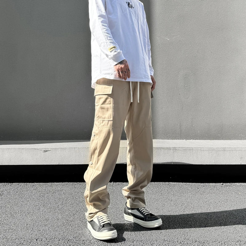 fashion casual hip hop joggers side button trousers elastic waist drawstring track sweatpants new cargo streetwear mens pants relaxed fit joggers