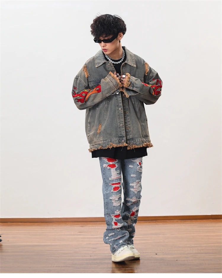 men distressed ripped destroied denim jean pants new fashion patchwork biker jeans streetwear flare pants jogger y2k men s jeans unique joggers style 3287