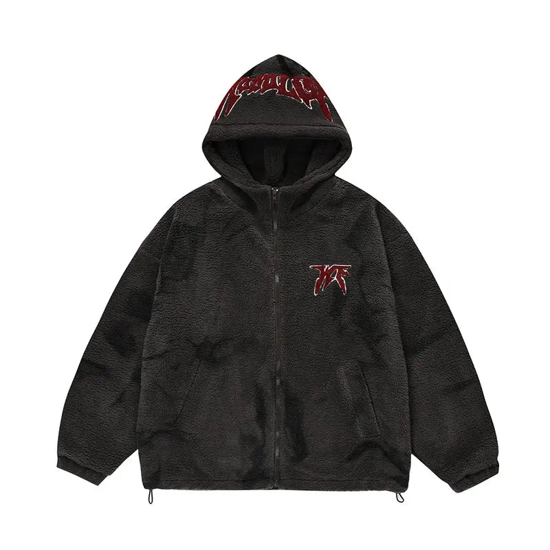 mens harajuku graffiti fleece jackets and coats letter embroidery hairy zipper outerwear warm streetwear parkas bomber jacket - variant style 7910d9 for streetwear fashion