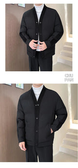 Men's Winter Collarless Woolen Splice Cotton-padded Jacket Men Business Casual Fashion Loose Warm Parkas Coat Thicken Jacket
