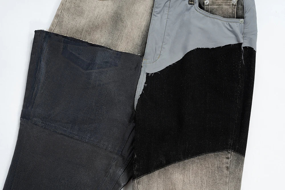 ro style ribbons patchwork gradient stacked wax pants unisex straight streetwear baggy y2k flare jeans oversized loose cargos 2 unique cargo style 672