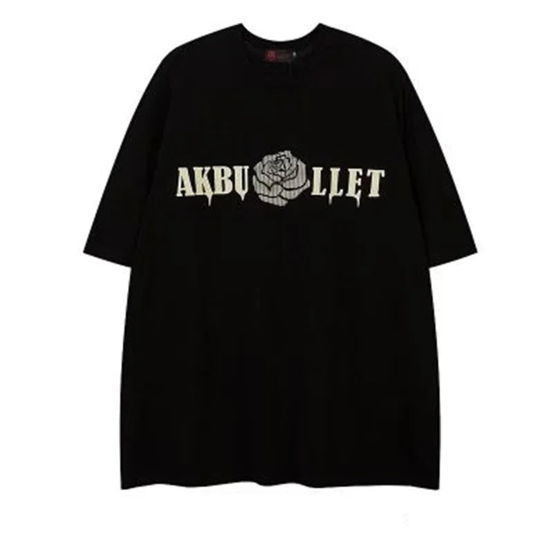 Harajuku Crying character – Floral Rose Graphic Printed Short Sleeve T Shirt For Men Hip
