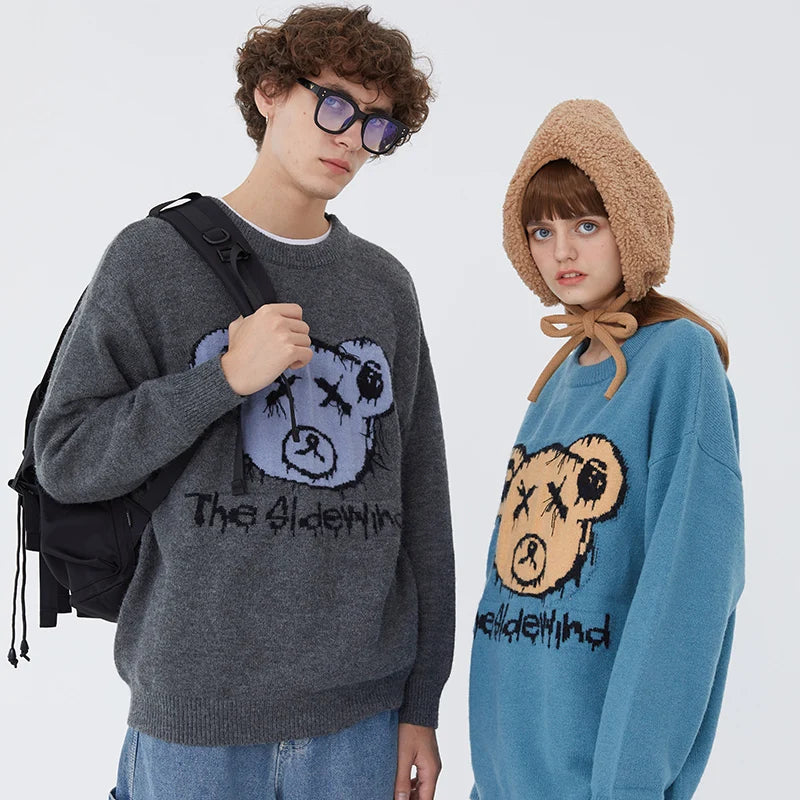 varsity flame pullover for men with bold graphic knit design, perfect for 2025 fashion, street fashion menswear trend for sea