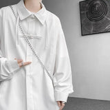 Shirts for men spring and autumn style national fashion design loose and versatile large size outer wear lapel long sleeved tops