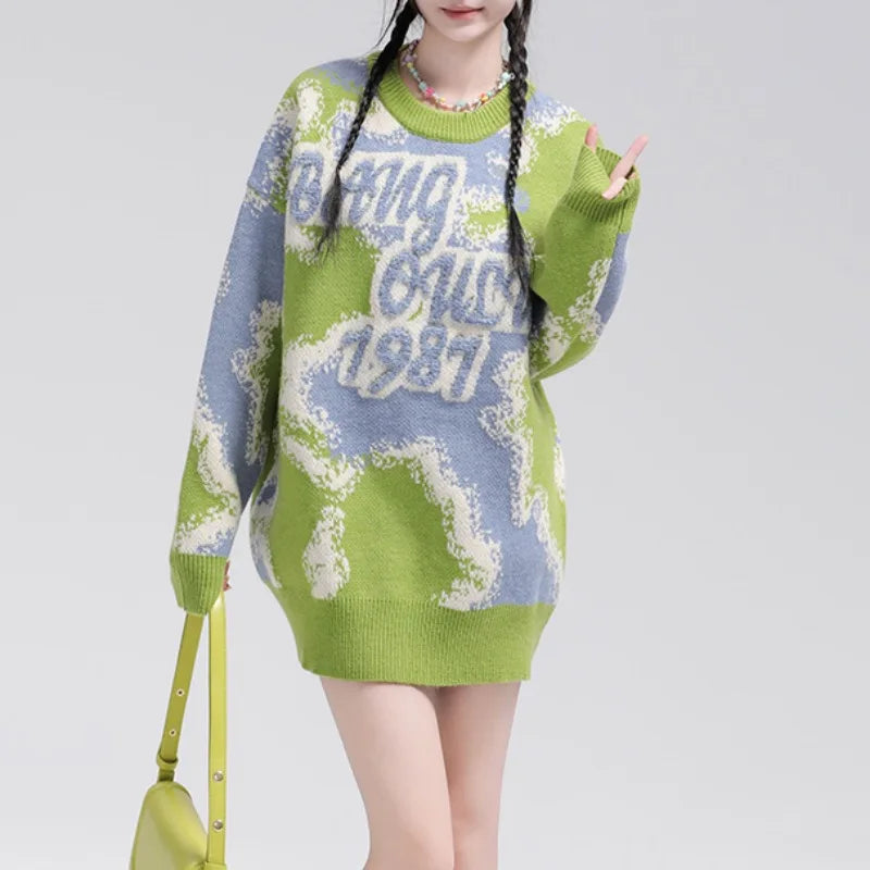 fashion contrast color knitted sweater unisex harajuku sweater casual letters pullover streetwear loose sweaters jumper knitwear high quality cotton pullover, unique limited edition hoodie, urban wear with bold artwork