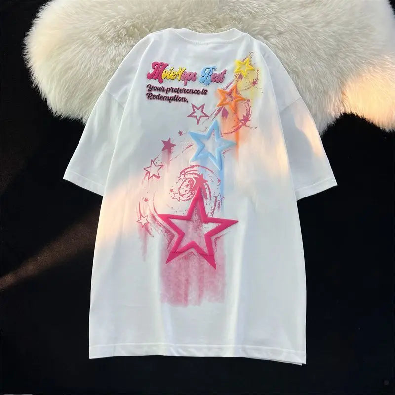 Gothic Streetwear – Harajuku Japanese Cartoon Flying Stars Cute Graphic T Shirts – Modern Streetwear for Everyone