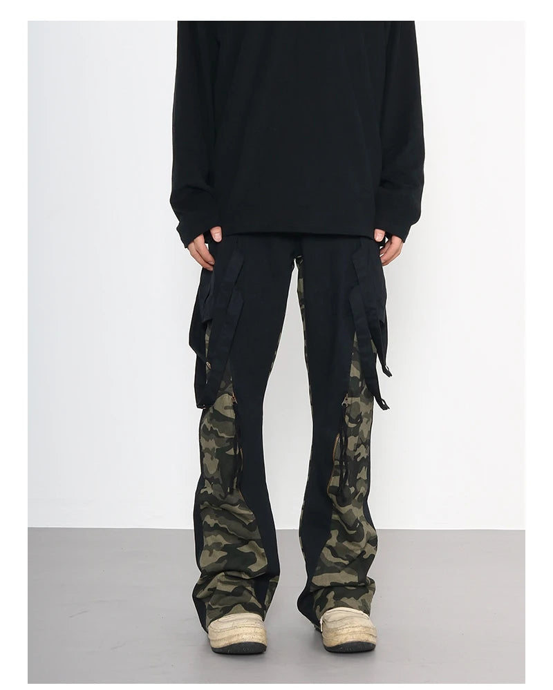 men patchwork camouflage cargo pants streetwear side pockets harajuku joggers unisex hip hop baggy loose straight flare trousers unique joggers style 2840