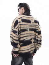 japanese hip hop sweater set men contrast zebra pattern round neck knit top splicing distressed loose jeans 2 pcs harajuku suit unique jeans style 4524