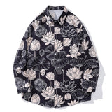 High Street Lotus Flower Graffiti Printed Long Sleeve Shirts For Men A