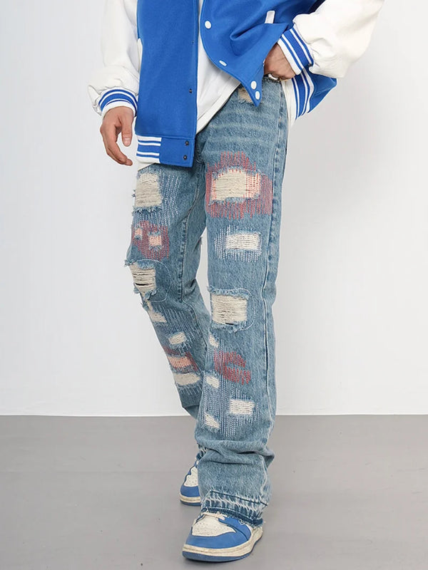destroyed ripped jeans straight jean pants men biker jeans fashion zipper streetwear trousers hip hop pants joggers baggy jeans streetwear sweatpants