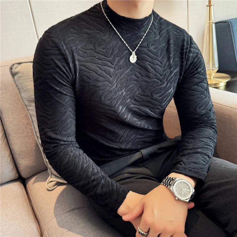 Cyberpunk Crying character – Semi Turtleneck Stretch Slim Fit T Shirt Men Long Sleeve Thi