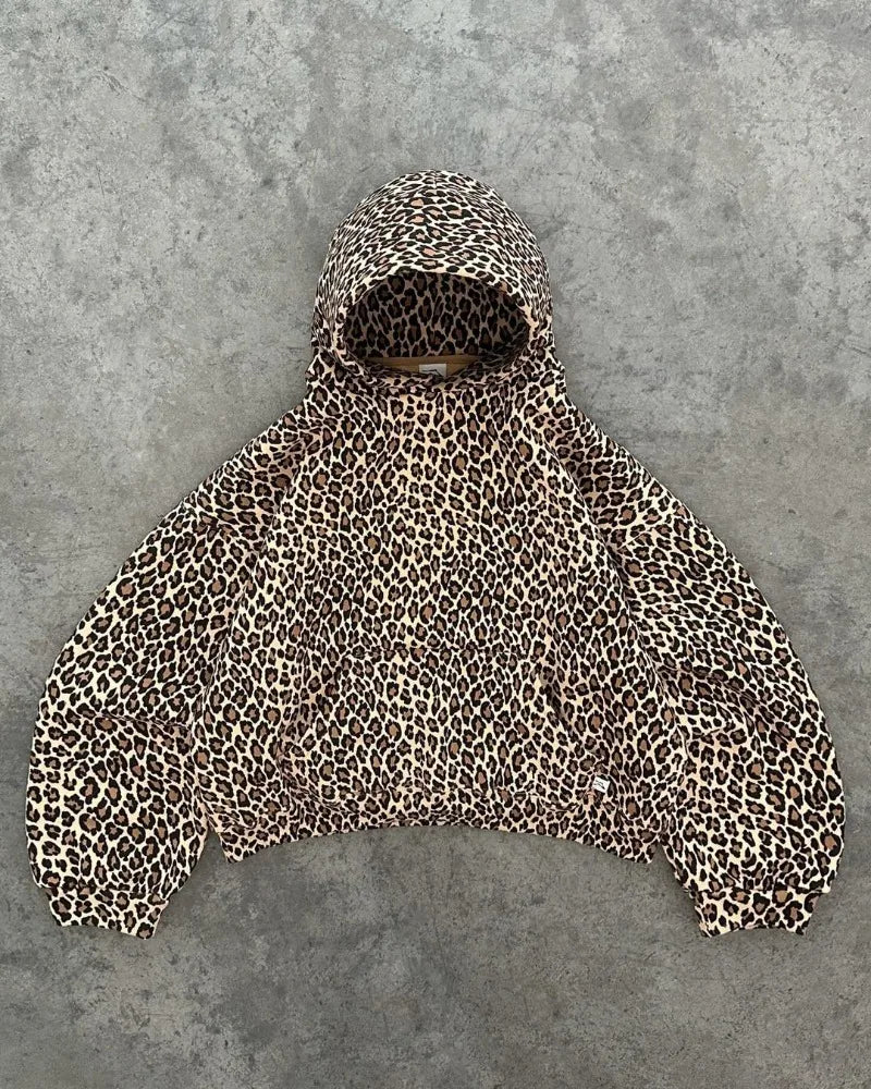 Harajuku Hip Hop Fashion Leopard Print Branch Print Oversized Hoodie M