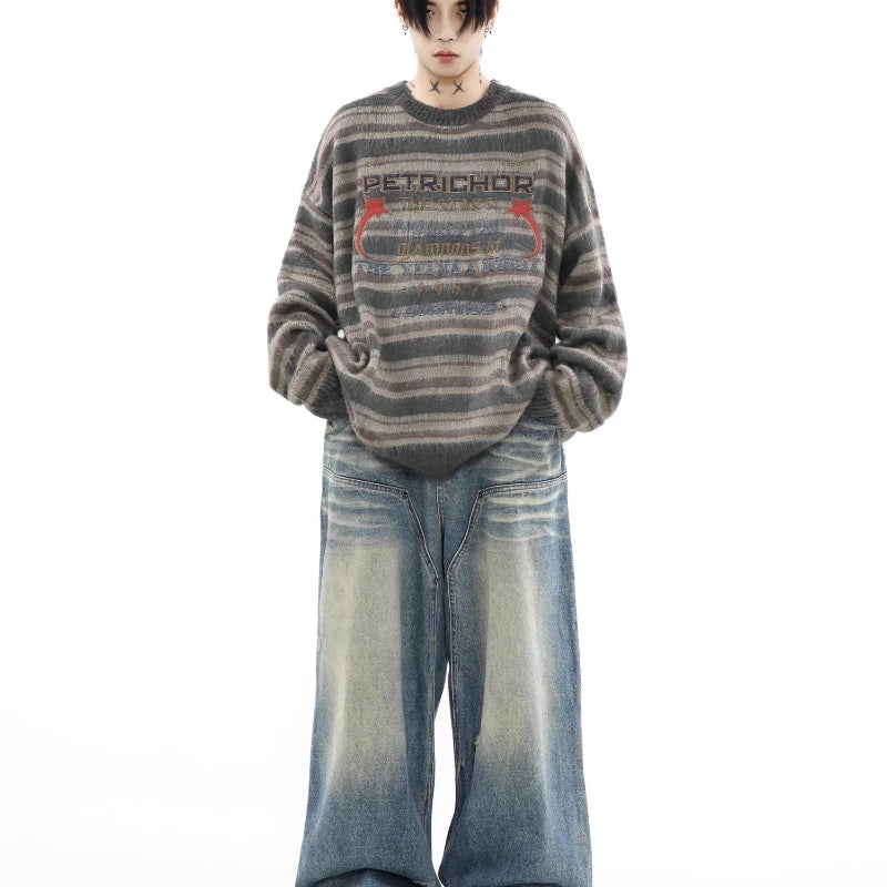 oversized knit pullover, fall/winter fashion, soft knit pullover with flame design, y2k fashion statement