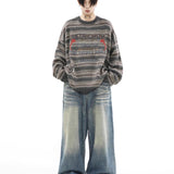 oversized knit pullover, fall/winter fashion, soft knit pullover with flame design, y2k fashion statement