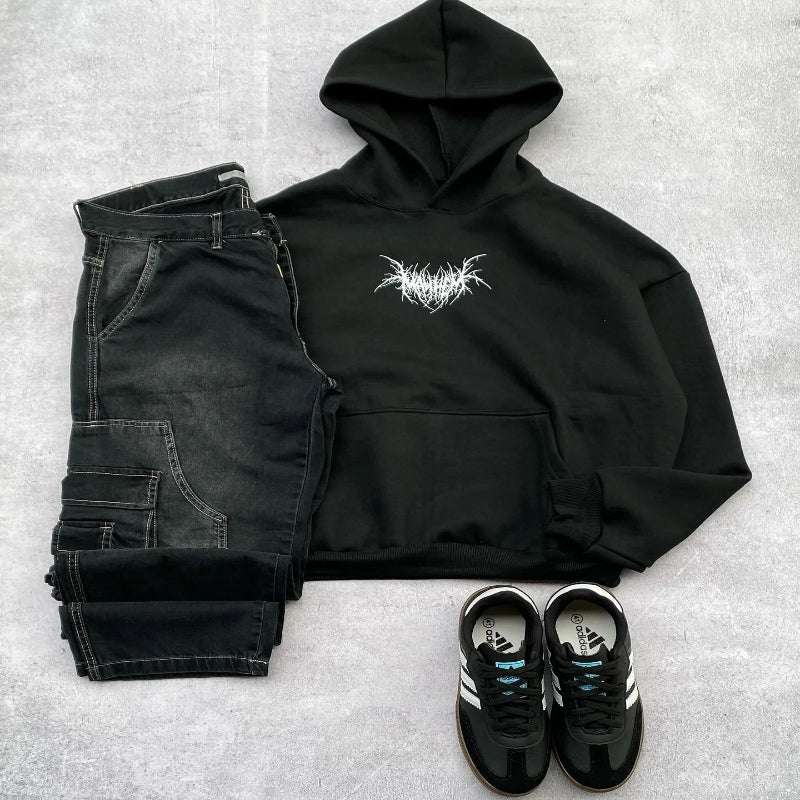 Y2K oversized hoodie with edgy neon drip graphics