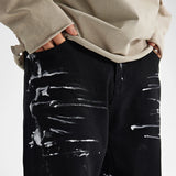 fashion graffiti printed denim jeans mens unisex casual zipper straight jeans streetwear hip hop loose black jean pants joggers unique joggers style 4272
