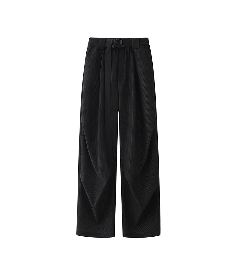 winter mens wide leg straight sweatpants korean fashion warm fleece track pants male casual thermal trousers with long belt unique joggers style 1092