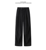 winter mens wide leg straight sweatpants korean fashion warm fleece track pants male casual thermal trousers with long belt unique joggers style 1092