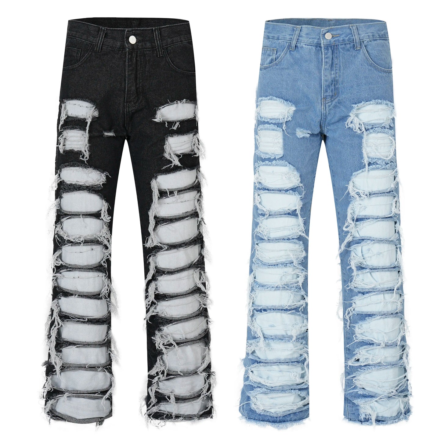 fashion destroyed ripped tassel holes denim jean pants mens casual loose straight baggy y2k jeans hip hop streetwear joggers unique joggers style 5