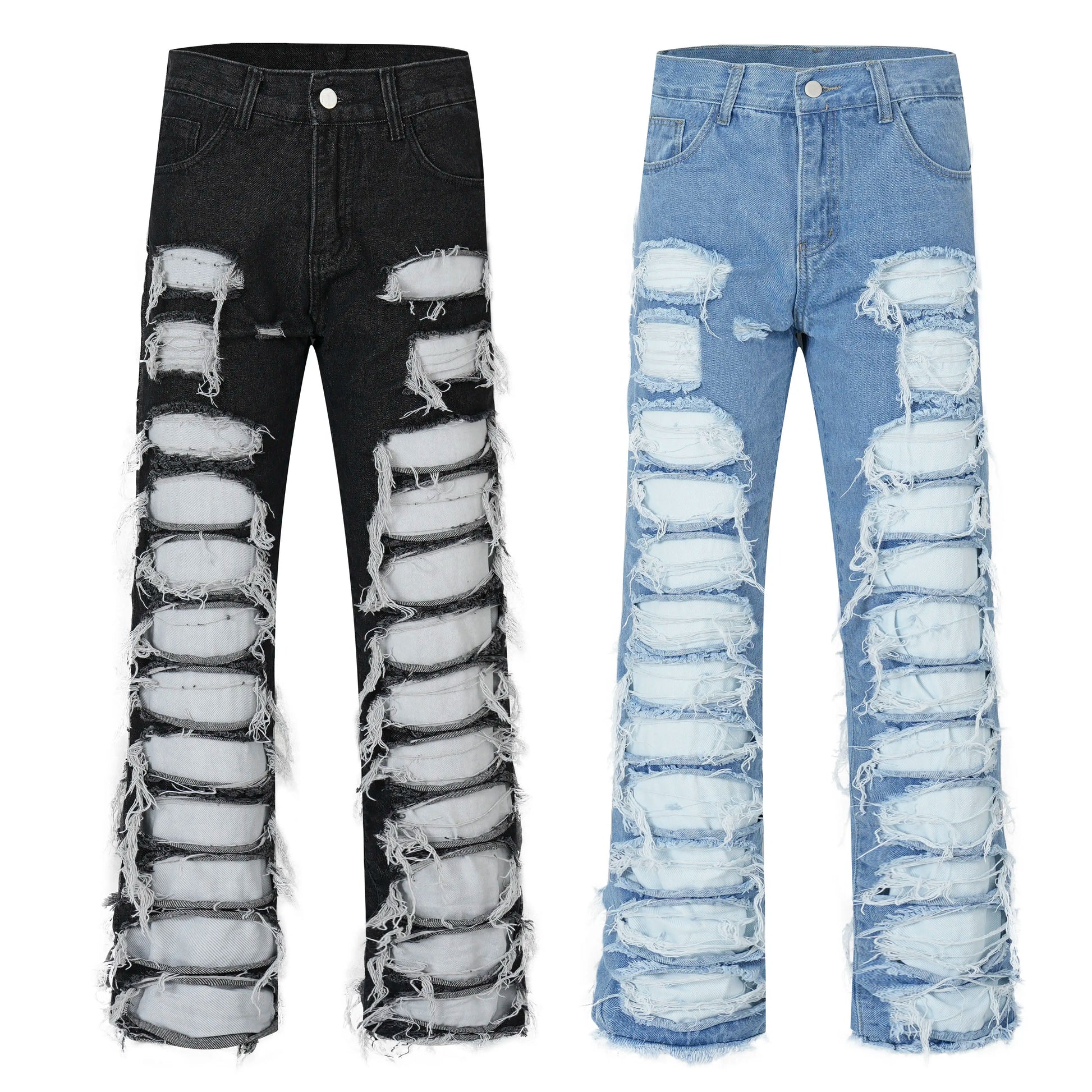fashion destroyed ripped tassel holes denim jean pants mens casual loose straight baggy y2k jeans hip hop streetwear joggers unique joggers style 5