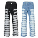 fashion destroyed ripped tassel holes denim jean pants mens casual loose straight baggy y2k jeans hip hop streetwear joggers unique joggers style 5