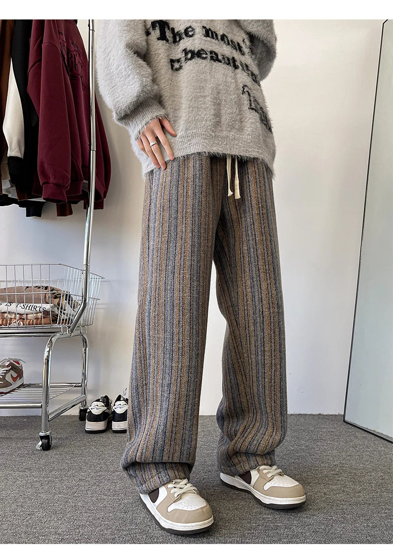 high quality stripe plaid mens trousers baggy straight fashion classic padded autumn winter casual pants male plus size m 8xl unique default style 1162