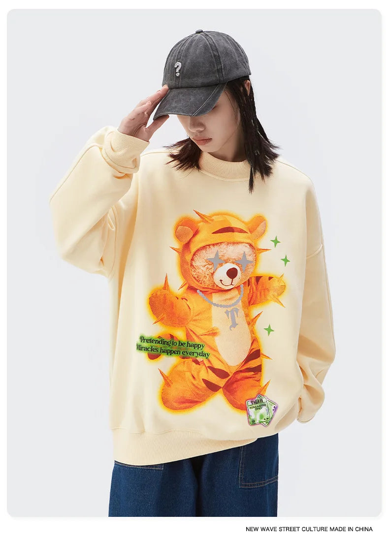 Gothic Oversized Tee – Rainbowtouches 2022 Mens Long Sleeve Vintage Reflection Bear – Edgy Streetwear for All Genders