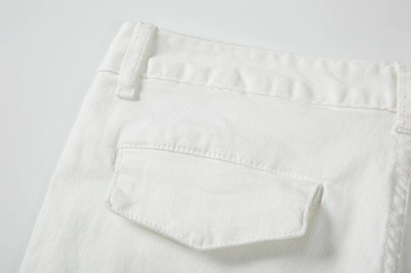 mens hole ripped white ankle zipper button jeans pants straight pockets solid color high street retro loose denim trousers unique jeans style 252
