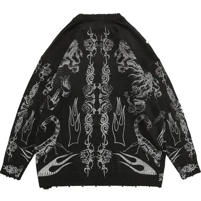y2k fire graphic sweater, edgy streetwear for bold fashion-forward winter outfits, mens fashion layer for modern streetwear c