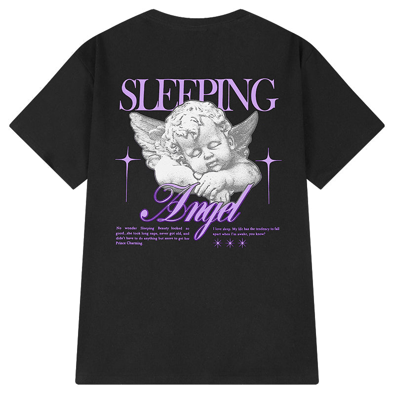 Trapwear Anime panel – Harajuku Sleeping Angle Printed Streetwear T Shirt Men Hip H