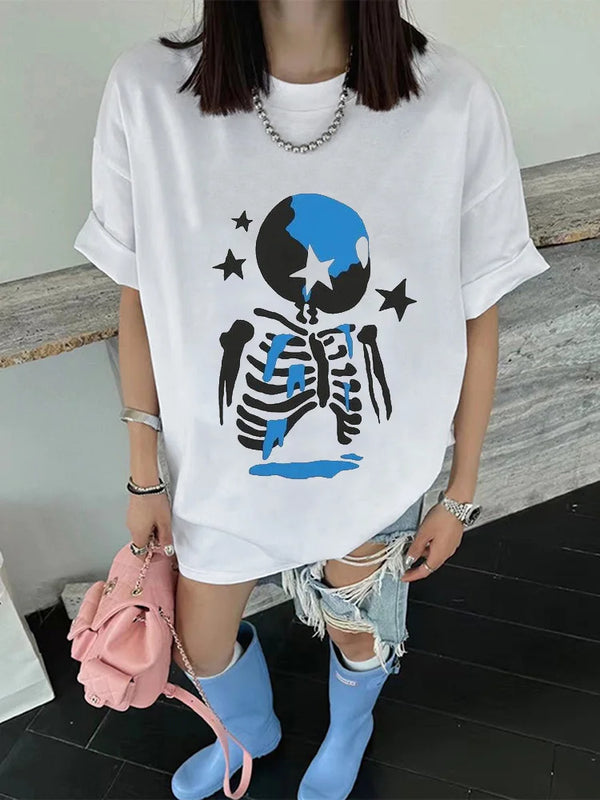 Y2K inspired tee with bold typeface and layered manga overlay