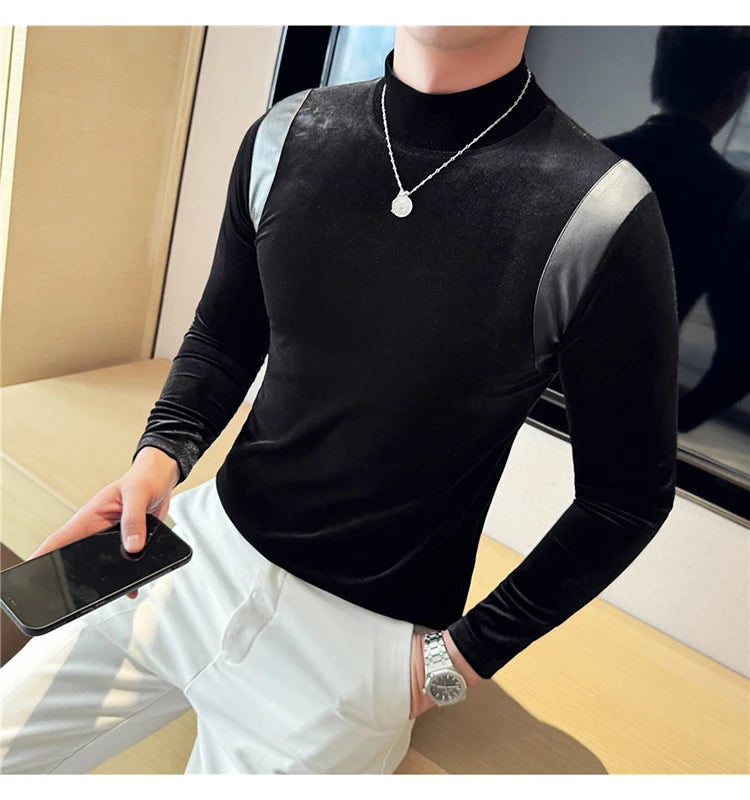 Trapwear Graphic tee – Turtleneck Stretch Slim Fit T Shirt Men Long Sleeve Thicken