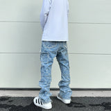 men distressed ripped patchwork paisley denim jean trouser fashion zipper biker jeans streetwear flare pants loose joggers jeans unique joggers style 5034
