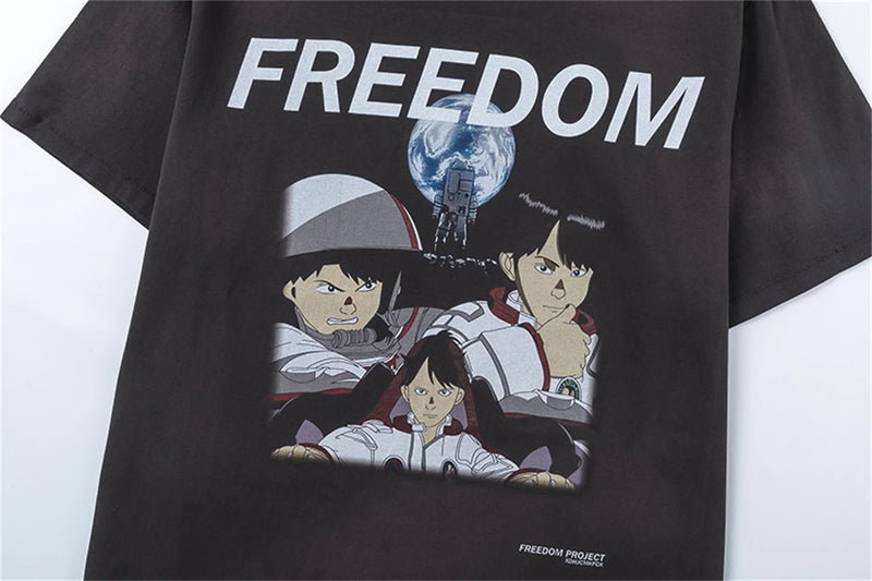 Summer Vintage Retro Anime Portrait Print High-Street Casual Loose Cotton Tops T-Shirt