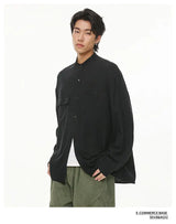 Men Loose Casual Streetwear Fashion Stand Collar Long Sleeve Black White Oversize Shirt Couple Plus Size Shirts Blouses