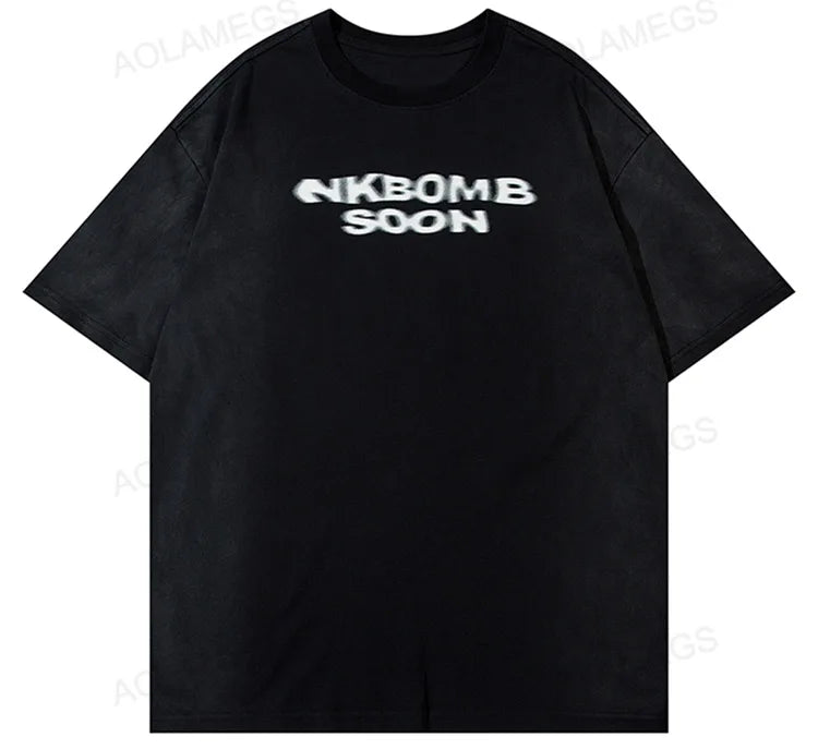 Gothic Vintage print – Men Y2K T Shirts Street Hip Hop Gradient Tshirt Retro Washed