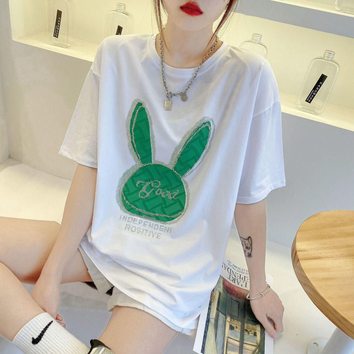 Gothic Aesthetic print tee – New Luxury Sweet Girl Giraffe Diamonds Crystals T Shirts Kor