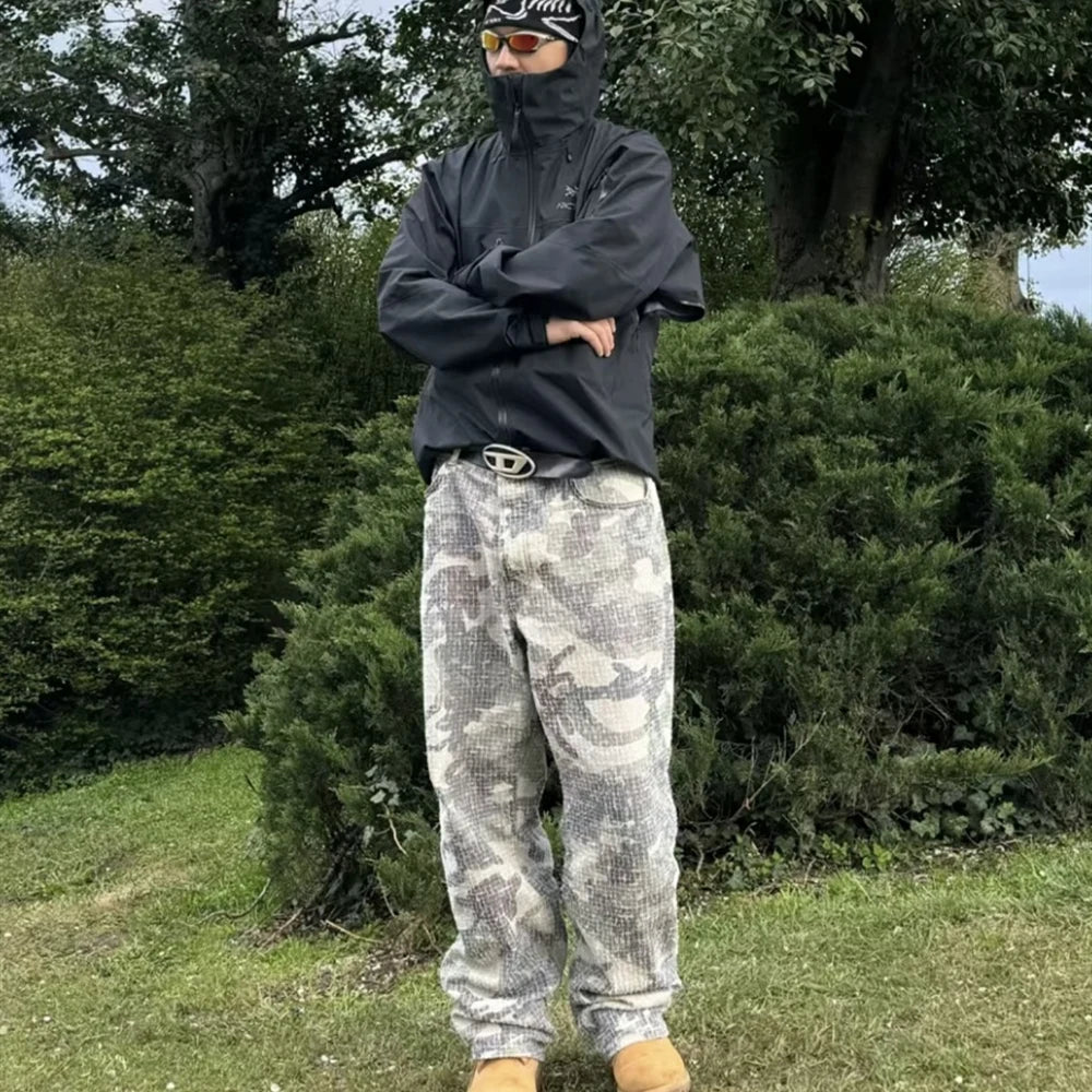 frog drift fashion american style streetwear camouflage cargo pants vintage clothing loose cotton trousers for men unisex combat utility trousers