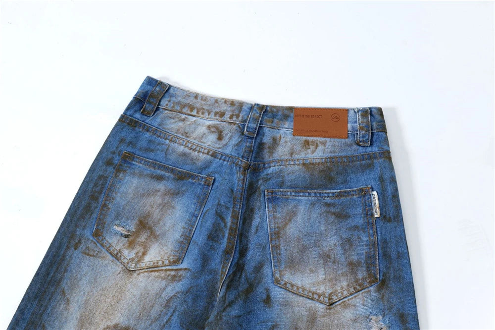 vintage ripped straight jeans blue distressed baggy jeans trousers streetwear luxury loose casual denim pants male y2k hombre unique jeans style 1102