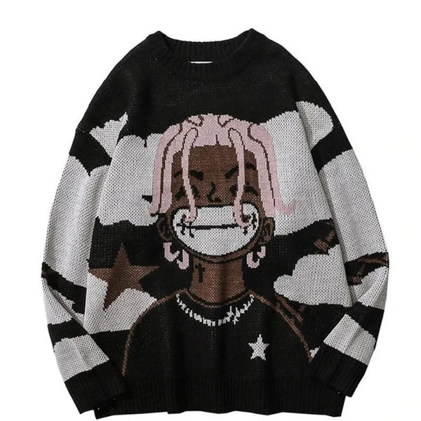 grunge oversized knit streetwear piece for layered look and winter street fits, ideal for men’s fashion and seasonal streetwe