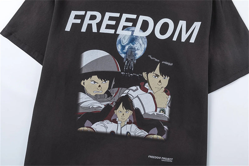Summer Vintage Retro Anime Portrait Print High-Street Casual Loose Cotton Tops T-Shirt