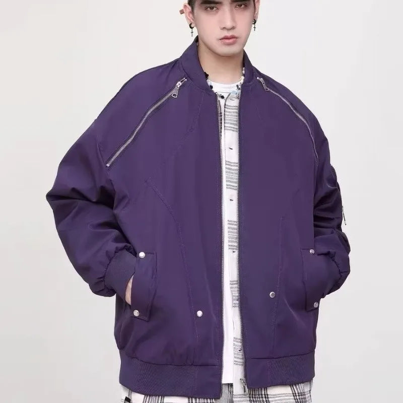 techwear zip bomber, urban street style, mens fashion