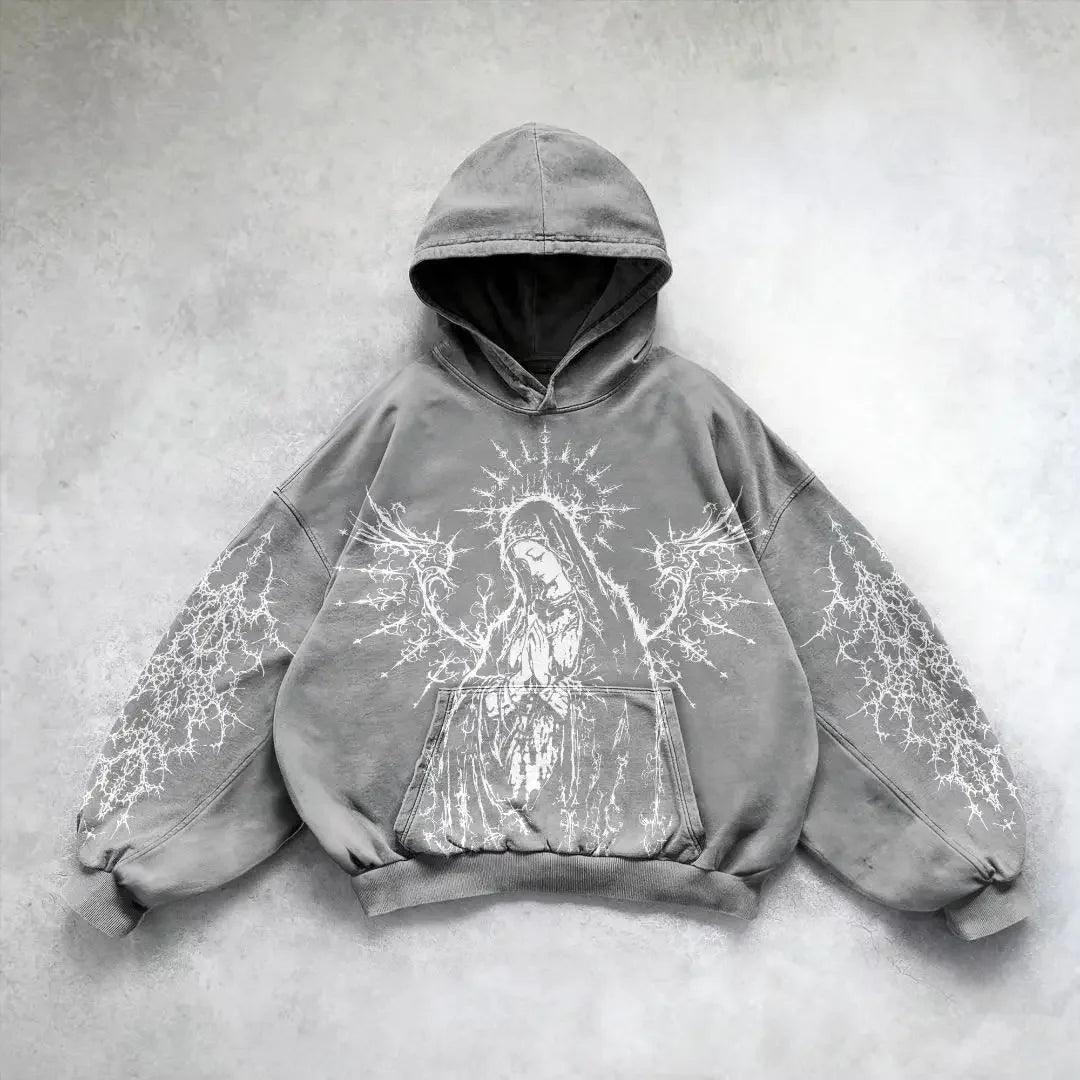 Harajuku Hoodie Skull Y2K Tops Oversized Sweatshirt Goddess Print Hood