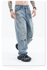 Destroy straight-leg wide jeans