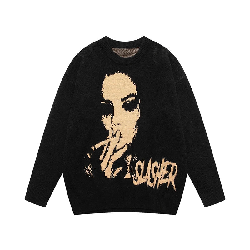 oversized flame jumper with bold print, ideal for photo-ready Y2K streetwear layering, street fashion menswear trend for seas