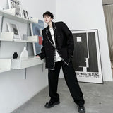 men streetwear fashion loose casual rivet hip hop party dress 2 piece suits blazers jacket pant sets stage clothing costume clean everyday pants