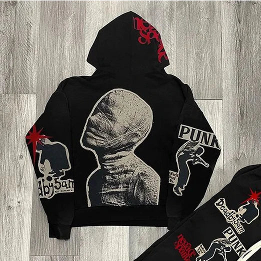 y2k vintage mummy graphic digital drawstring casual sports pants women street autumn winter set print hooded men sweatshirts relaxed fit trousers
