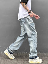 destroy ripped holes high street pants mens casual harajuku zipper straight trousers hip hop fashion streetwear baggy joggers streetwear sweatpants