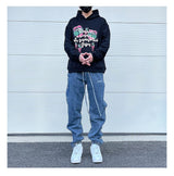 washed distressed denim sweatpant cashew flower patchwork oversized splice buckle jogging jeans casual button baggy men clothing unique joggers style 4355